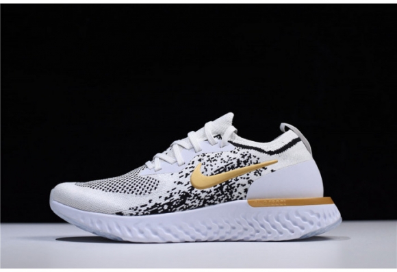 Mens Nike Epic React Flyknit White/Black-Gold AQ0067-071